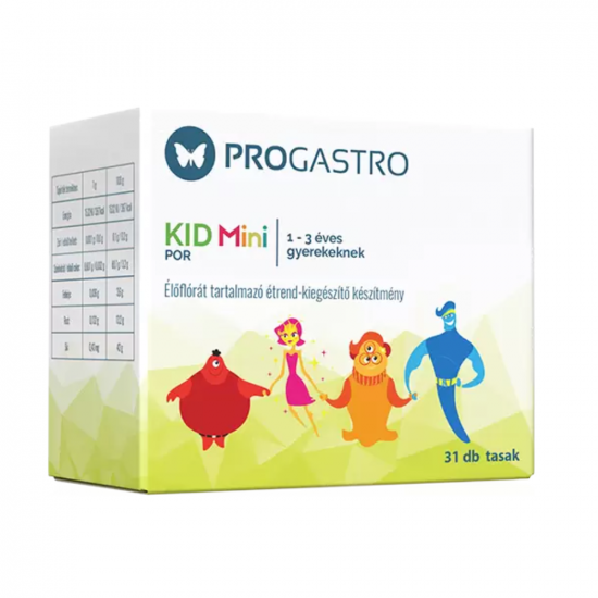 PROGASTRO KID MINI POR 1-3 ÉVES GYEREKEKNEK - ÉLŐFLÓRÁT TARTALMAZÓ ÉTREND-KIEGÉSZÍTŐ KÉSZÍTMÉNY TASAKOKBAN - 31X